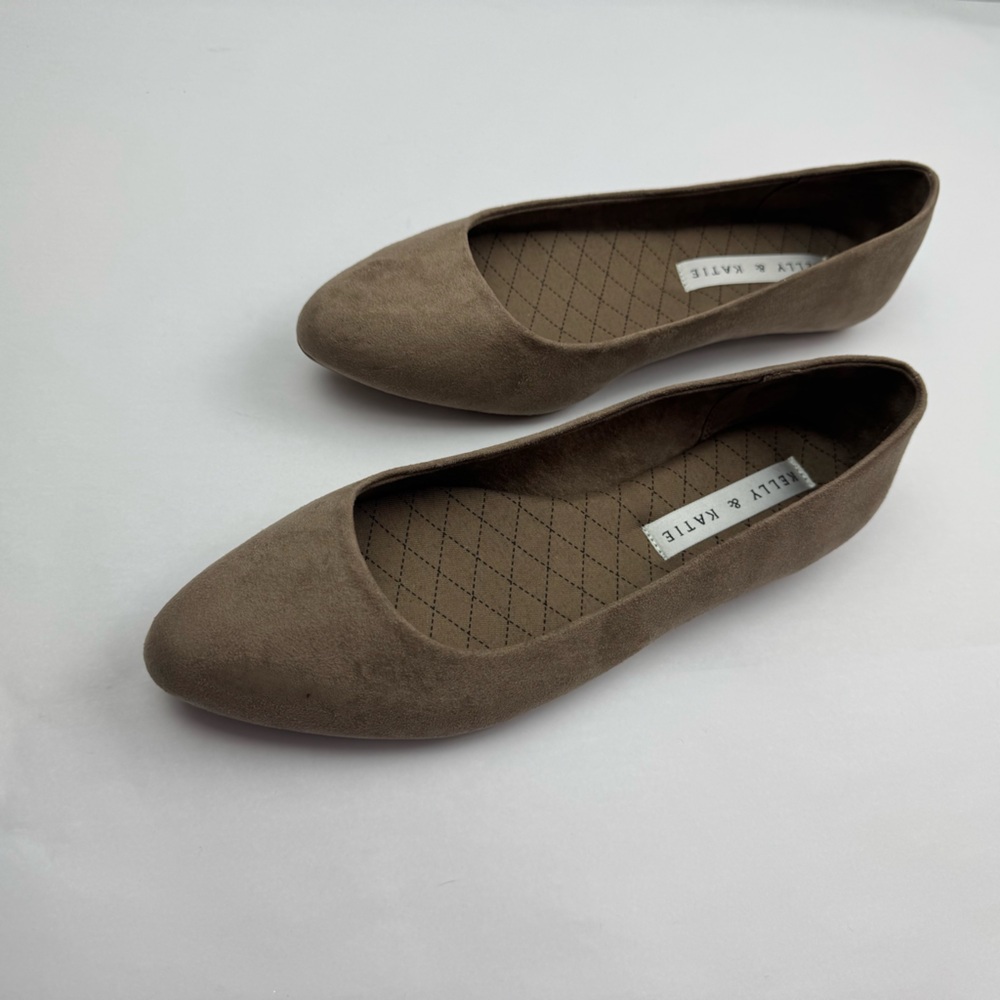 Tan Suede-Like Flats with Quilted Texture